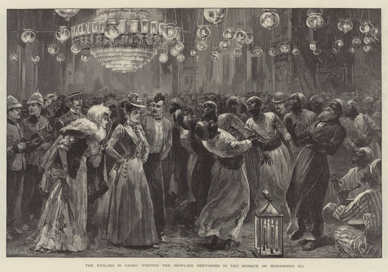 Les Anglais au Caire, visitant les derviches hurleurs dans la mosquée de Mohammed Ali - William Heysham Overend
