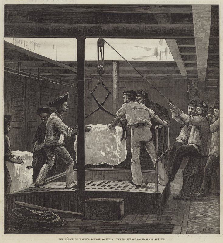 Voyage du Prince de Galles en Inde, embarquant de la glace à bord du HMS Serapis - William Heysham Overend