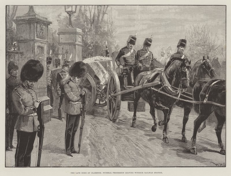 Le défunt Duc de Clarence, Procession Funéraire quittant la gare de Windsor - William Heysham Overend