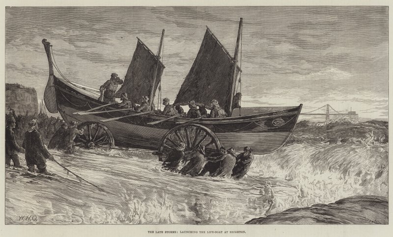 Les dernières tempêtes, lancement du canot de sauvetage à Brighton - William Heysham Overend