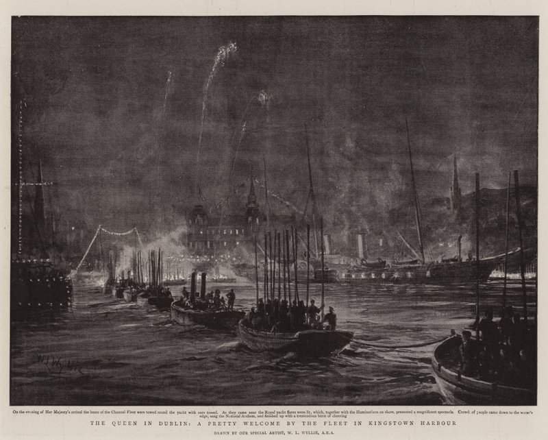 La reine à Dublin, un joli accueil par la flotte dans le port de Kingstown - William Lionel Wyllie
