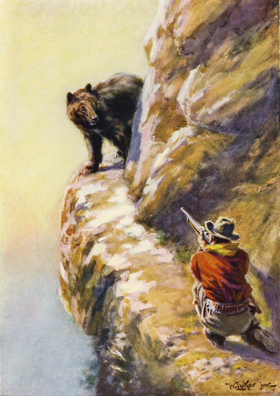 Confrontation entre un homme et un ours sur une corniche de montagne étroite - William Luker