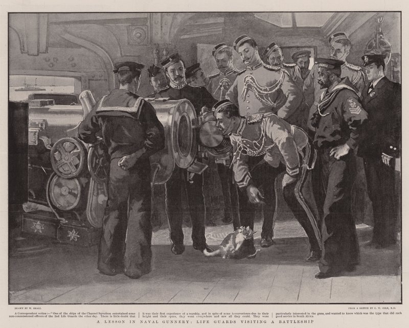 Leçon de tir naval, les Gardes à cheval visitant un cuirassé - William Small