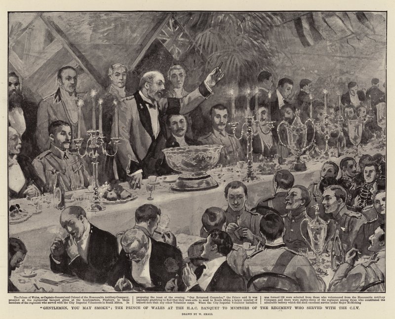 Messieurs, vous pouvez fumer, le Prince de Galles au banquet de la HAC pour les membres du régiment qui ont servi avec le CIV - William Small