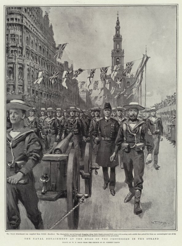 Le détachement naval en tête du cortège dans le Strand - William T. Maud