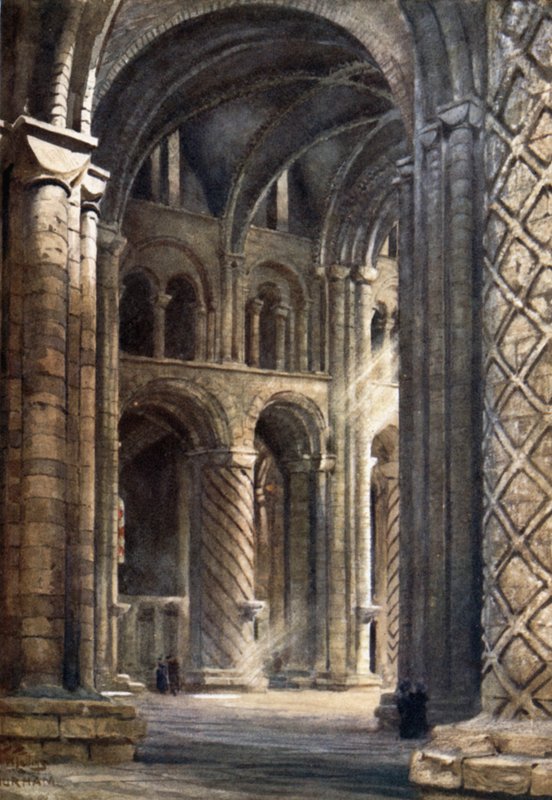 Durham, intérieur de la cathédrale regardant à travers la nef vers le transept sud - William Wiehe Collins