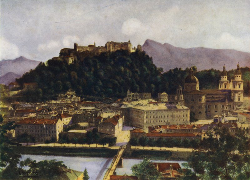 Vue de Salzbourg et du Hohen-Salzburg, Autriche - after A. Langfier
