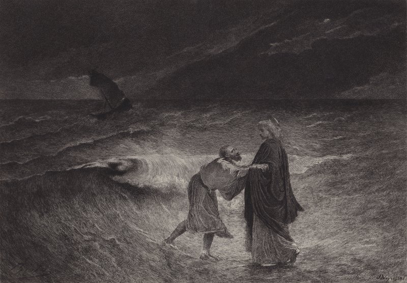 Jésus et Saint Pierre sur la mer - after Albert Robida