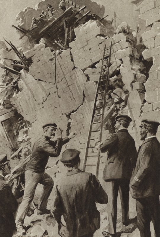 Un marin anglais aidant aux efforts de sauvetage après le tremblement de terre de Messine - after Charles Mills Sheldon