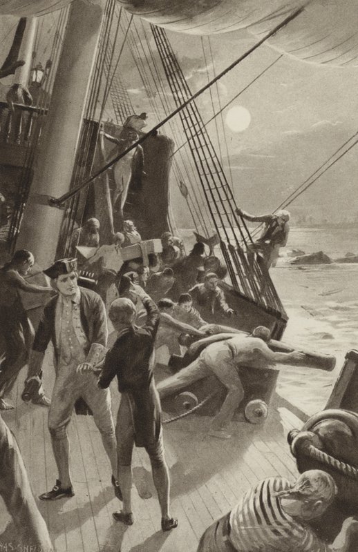 Le navire du capitaine James Cook en difficulté au large du cap Tribulation - after Charles Mills Sheldon