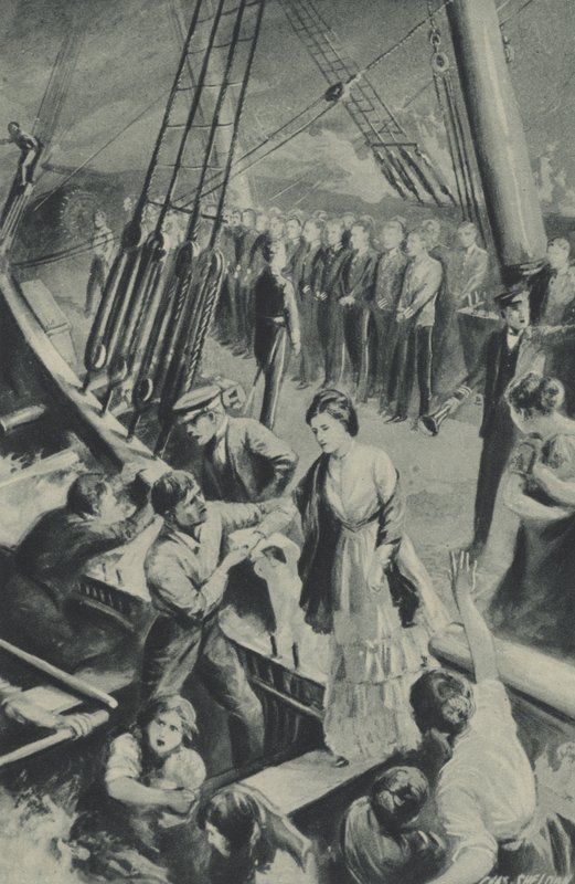Les hommes du Birkenhead se tiennent au garde-à-vous tandis que le navire coule dans les eaux - after Charles Mills Sheldon