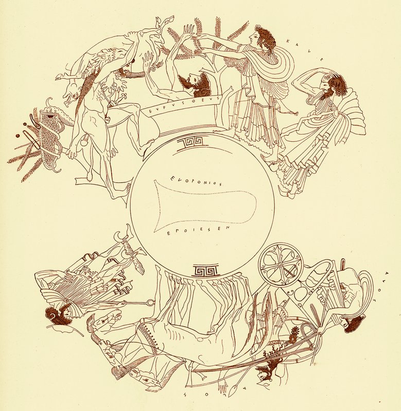 Héraclès et Eurysthée, illustration des Peintures de vases grecs par J. E. Harrison et D. S. MacColl, publié en 1894 - after English School