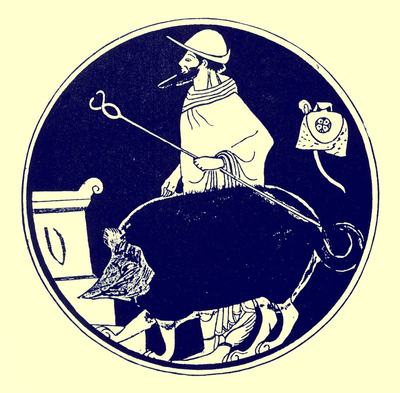 Hermès et le chien masqué, illustration de Peintures de vases grecs par J. E. Harrison et D. S. MacColl, publié en 1894 - after English School