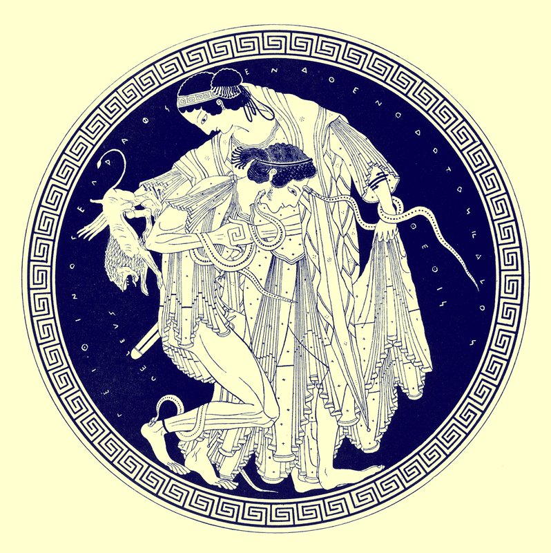 Pélée et Thétis, illustration des Peintures de vases grecs par J. E. Harrison et D. S. MacColl, publié en 1894 - after English School
