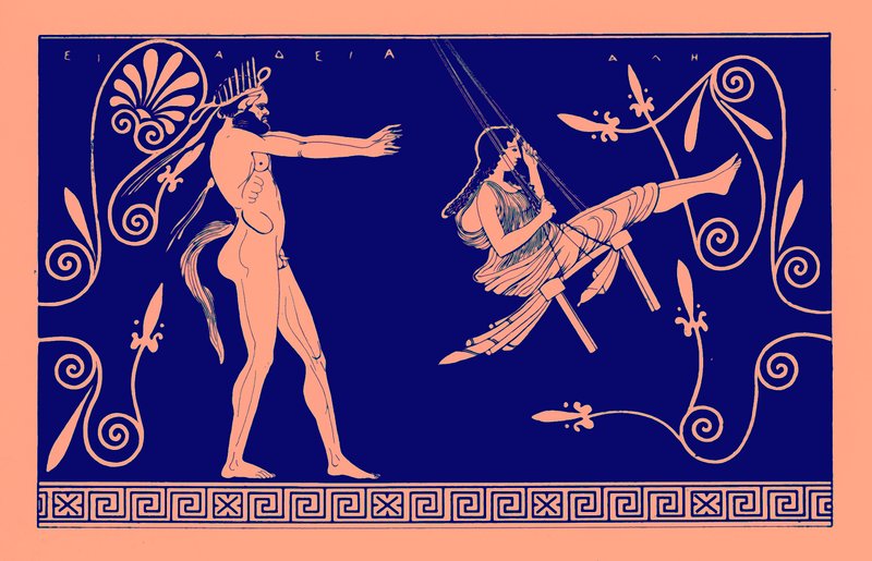 Silène balançant une jeune fille, illustration de Peintures de vases grecs par J. E. Harrison et D. S. MacColl, publié en 1894 - after English School