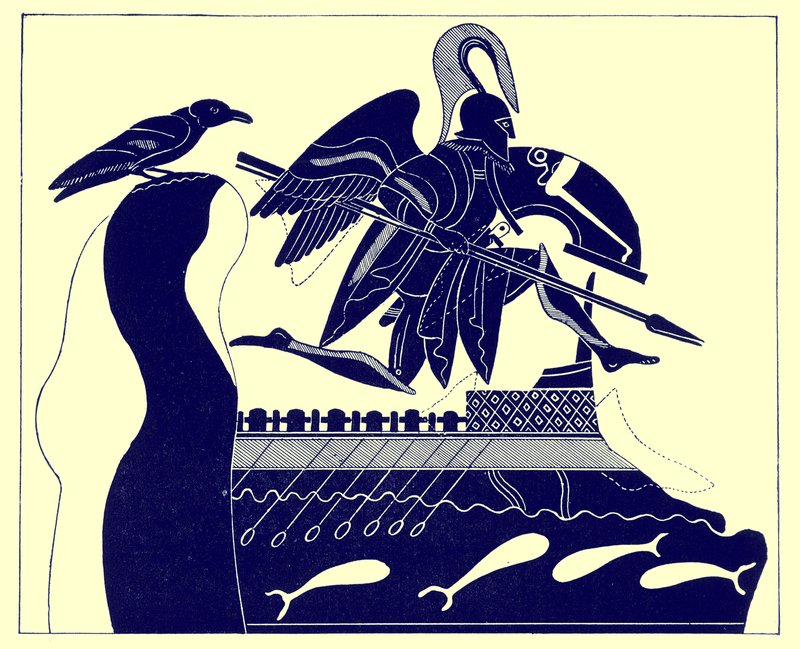 Le Fantôme de Patrocle, illustration des Peintures de vases grecs par J. E. Harrison et D. S. MacColl, publié en 1894 - after English School