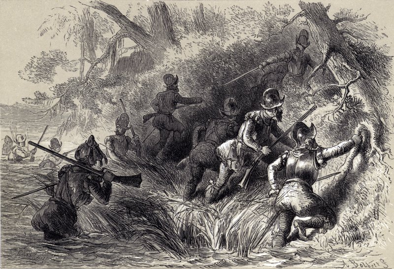 Les Français attaquant le fort espagnol sur le St Johns - after Felix Octavius Carr Darley