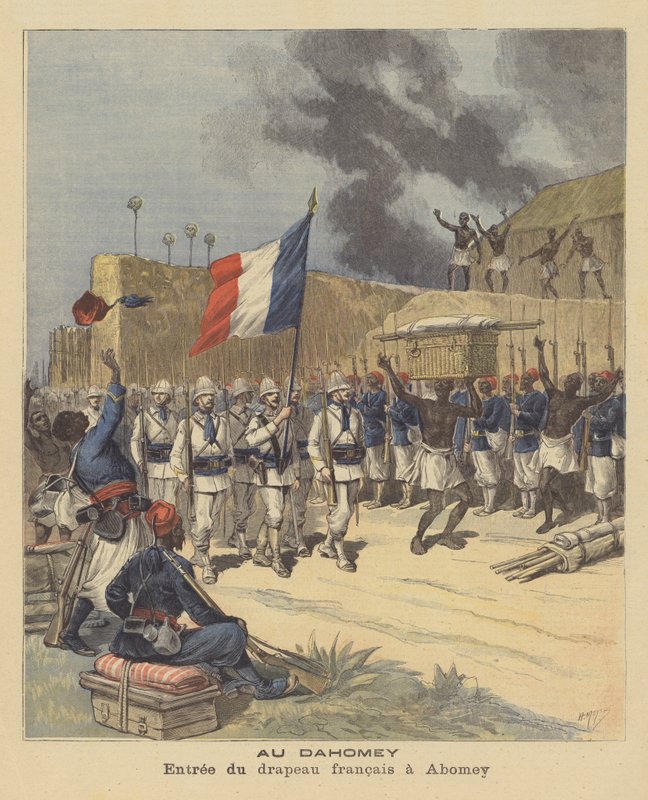 Entrée du drapeau français à Abomey, Dahomey - after Henri Meyer