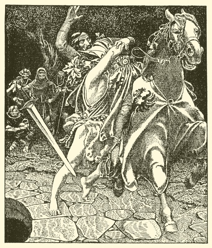 Sir Kay et le fou de la forêt - after Howard Pyle