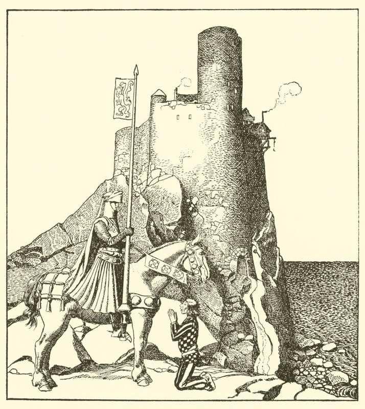 Sir Tristram arrive au château de Sir Nabon - after Howard Pyle