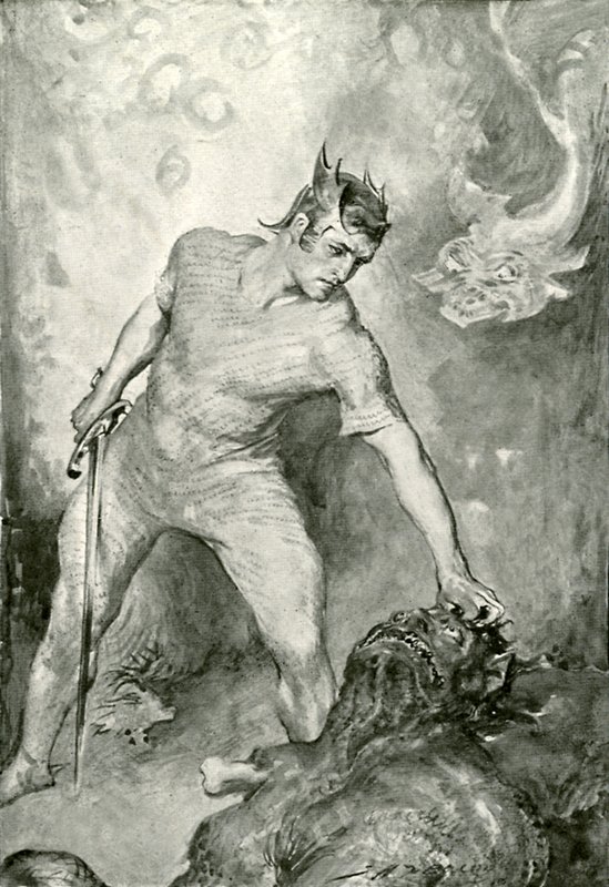 Beowulf coupe la tête de Grendel - after John Henry Frederick Bacon