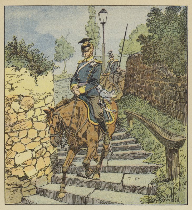 À Châteaudun, Deux uhlans poursuivis descendent à cheval l