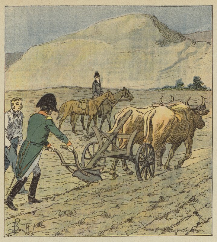 Napoléon trace un sillon à la charrue - after Louis Charles Bombled