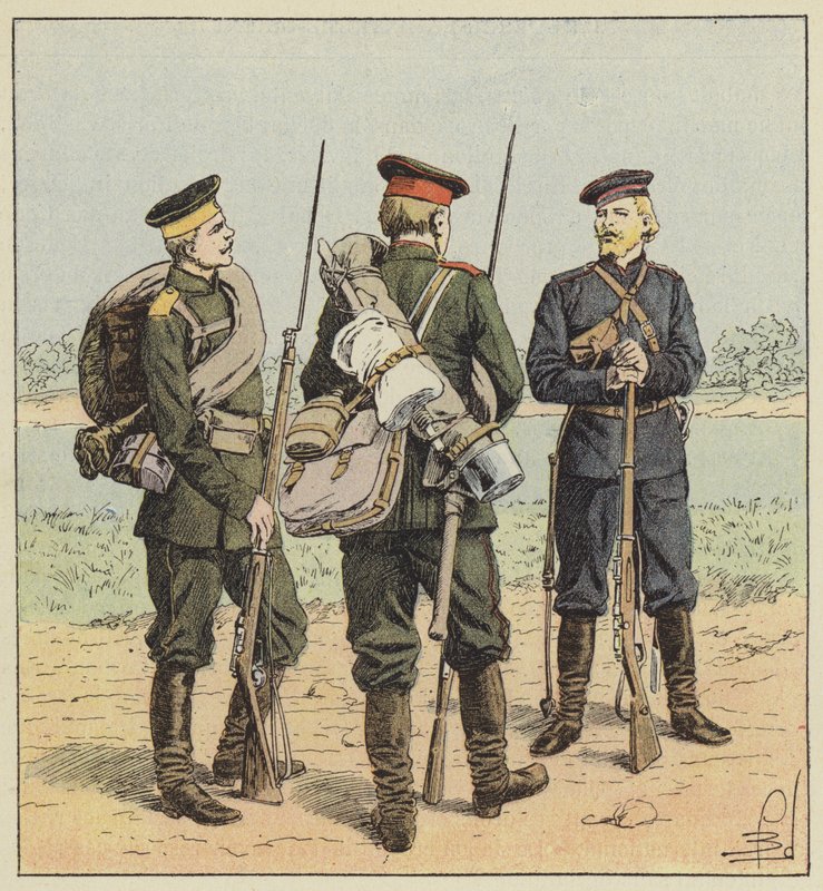 Soldats russes en tenue de campagne - after Louis Charles Bombled