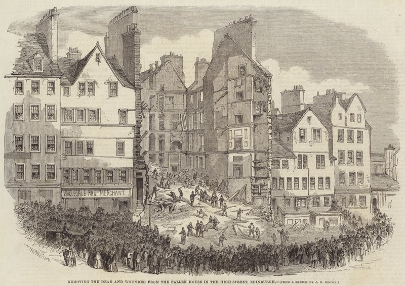 Enlèvement des morts et des blessés de la maison effondrée dans la High-Street, Édimbourg - after Thomas Harrington Wilson