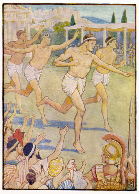 Aux premiers temps, une simple course à pied était le seul événement - after Walter Crane