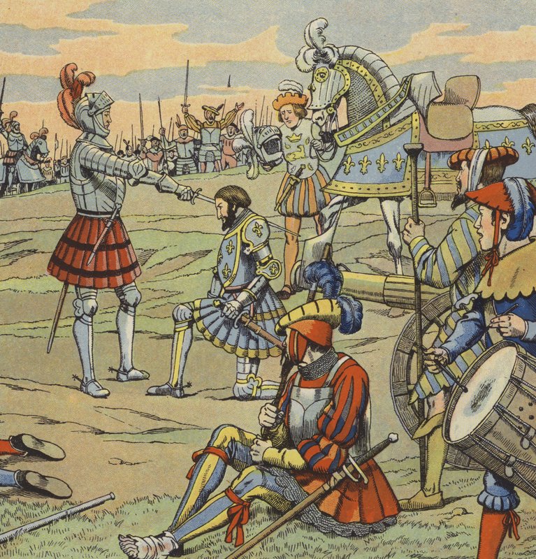 Le roi François Ier de France recevant son adoubement du Chevalier de Bayard après la bataille de Marignan - pseudonym for Onfray de Breville Jacques Job
