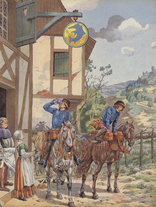 Messagers se rafraîchissant dans une auberge de bord de route - pseudonym for Onfray de Breville Jacques Job