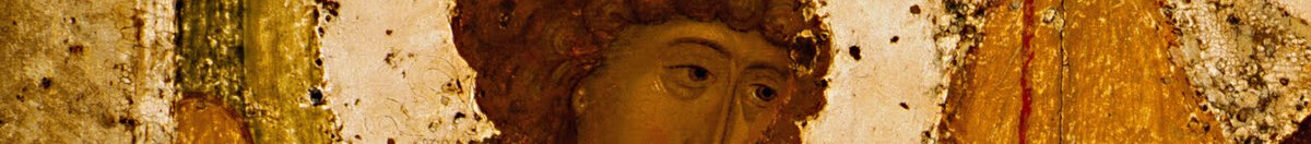 Sainte Trinité (Troïtsa) (Andrei Rublev), Detail: Linker Engel mit Heiligenschein