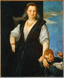 Portrait de femme avec un enfant et un chien - Portrait of a woman with a child and a dog …