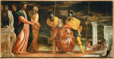 Le centurion de Capharnaüm qui supplie Jésus de guérir son serviteur paralysé (peinture sur toile)