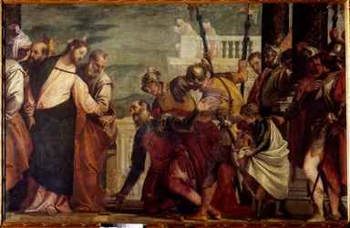 Jésus-Christ et le centurion. Le centurion de Capharnaüm supplie Jésus de guérir son serviteur paralysé.