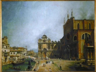 La place devant Santi Giovanni e Paolo, Venise (peinture sur toile)