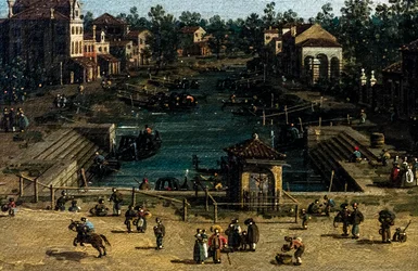 Vue de Mestre avec le Canale delle barche, détail, vers 1755-1760 (huile sur toile)