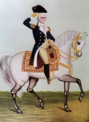 George Washington à cheval (lithographie en couleur)