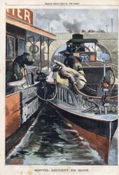 Accident mortel sur la Seine : un employé de la compagnie des Bateaux Parisiens meurt écrasé entre deux bateaux près du pont de Charenton. Gravure dans « Le Petit Parisien » du 17/02/1901