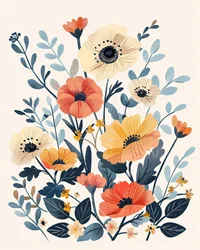 Fleurs bohèmes pour art mural botanique à la demande