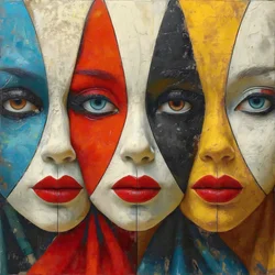 Visages de femmes abstraits dans de magnifiques motifs géométriques