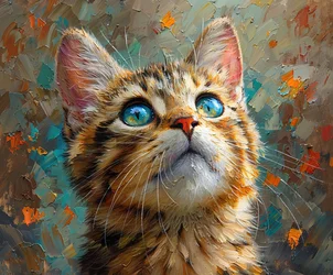 Un chat mignon aux yeux bleus regardant vers le haut, visage d