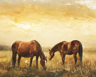 Chevaux sauvages au coucher du soleil, Décoration murale sur toile, Décoration murale sur toile et encadrée