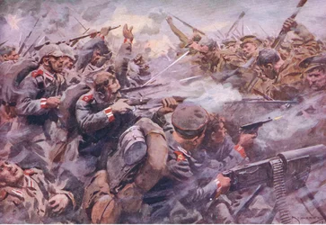 La défaite de la garde prussienne à Zonnebeke, de History of the Great War Vol 3 publié par Waverley Book Co Limited, c.1920