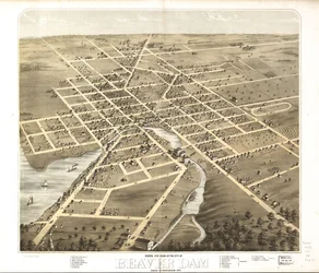 Vue aérienne de la ville de Beaver Dam, Dodge Co., Wisconsin 1867. LOC 73694535