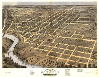 Vue aérienne de la ville de Danville, comté de Vermillion, Illinois 1869. LOC 73693353