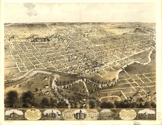 Vue aérienne de la ville de Fort Wayne, Indiana 1868. LOC 73693381