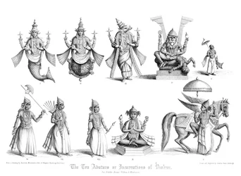Les dix avatars ou incarnations de Vishnou.