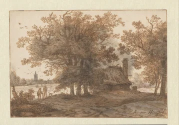 Paysage avec une maison entre les arbres